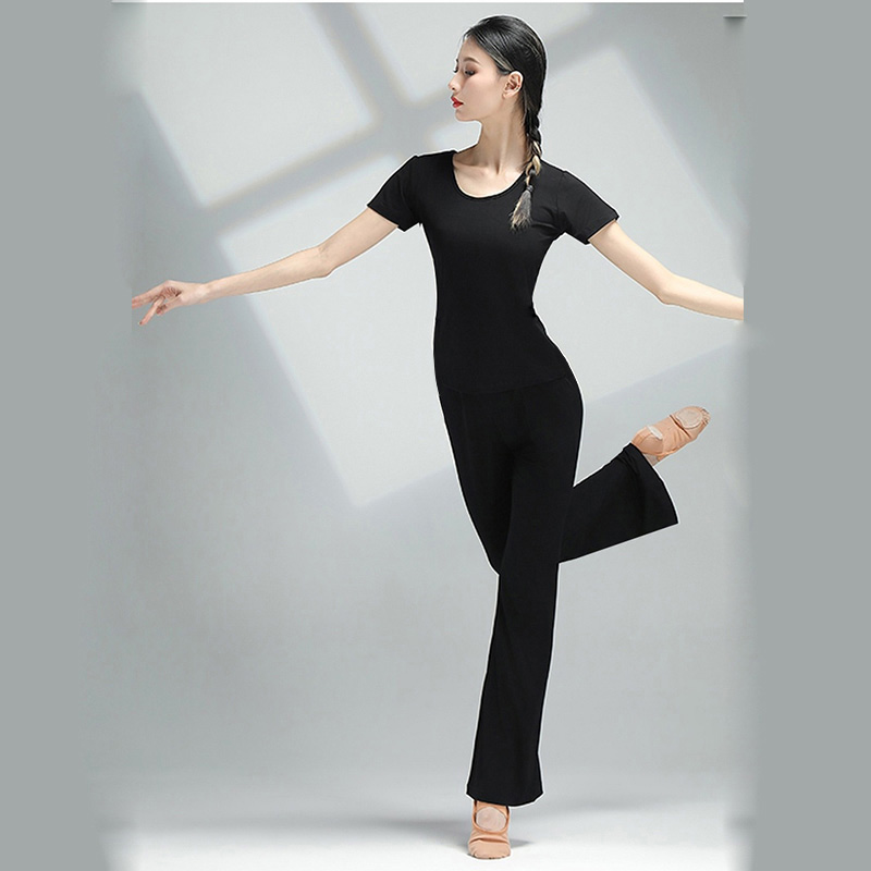 舞蹈练功服成人女莫代尔套装形体服上衣黑色微喇裤中国舞萝卜裤
