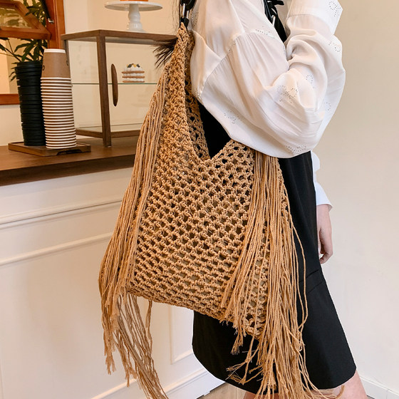Handwoven bag women's 2025 new trendy fashion beach vacation shoulder bag large capacity popular tote bag