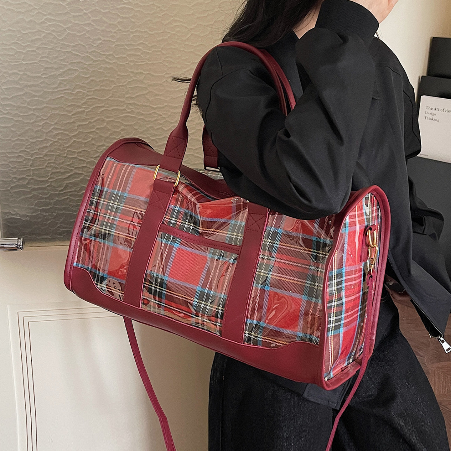 透明包包女式2025新款波士顿手提包大容量通勤单肩斜挎短途旅行包,淘宝优惠券,粉丝福利购,淘宝优惠卷