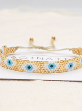 跨境个性时尚土耳其蓝眼睛手工编织Miyuki玻璃米珠串珠手链ins风