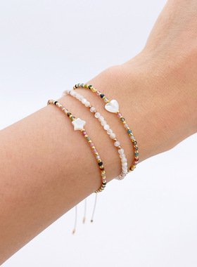 Miyuki米珠串珠细小手链女ins小众手工编织多层叠戴女生闺蜜手绳