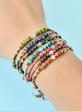 Miyuki米珠手工编织友谊绳半宝石饰品欧美简约波西米亚女士小手链