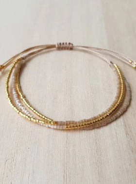 时尚轻奢多层叠戴手链女生欧美波西米亚ins小众手工编织串珠手绳