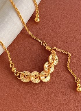 法式简约气质高级感五帝钱碎碎冰项链女百搭通勤国潮风精工锁骨链