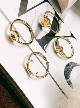 日韩风几何月亮开口叠搭戒指