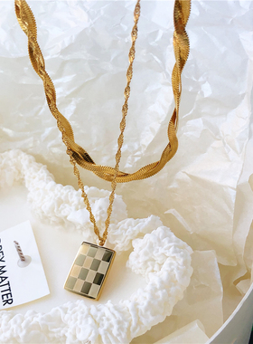 小众高级感金属格子嘻哈短项链