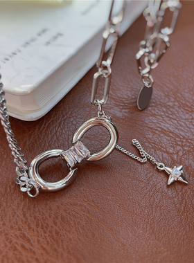 法式轻奢小众设计感高级感锁骨链女双环流苏项链女新款轻奢钻链