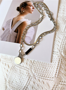 冷淡风气质简约金属链条圆牌项链