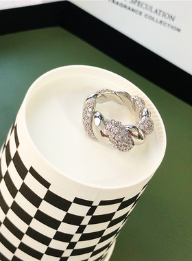 LONGBAOACC品质推荐高级感满钻轻奢螺旋链条戒指小众百搭闪钻指环