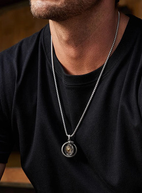 欧美复古环蛇纯银项链男生