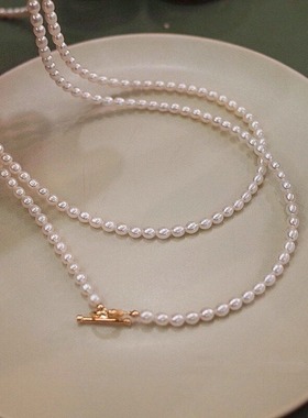 天然淡水珍珠项链女圆珠小米粒锁骨链小众轻奢颈链多层简约锁骨链