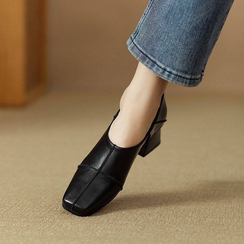 2025法式晚风粗跟单鞋女设计感小众气质高跟鞋软底软皮方头工作鞋,淘宝优惠券,粉丝福利购,淘宝优惠卷