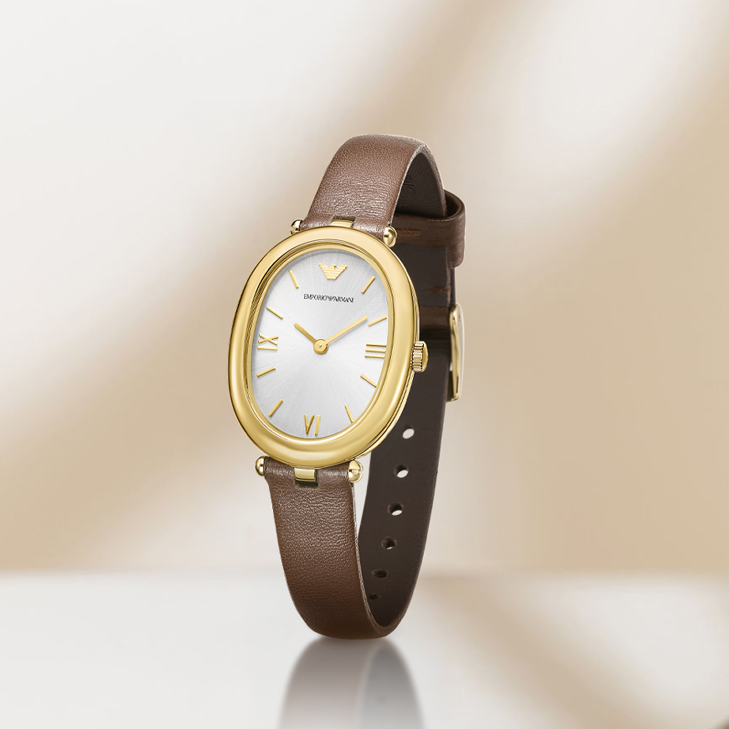 Armani Armani watch women's white moonlight oval fashion small gold watch AR11708