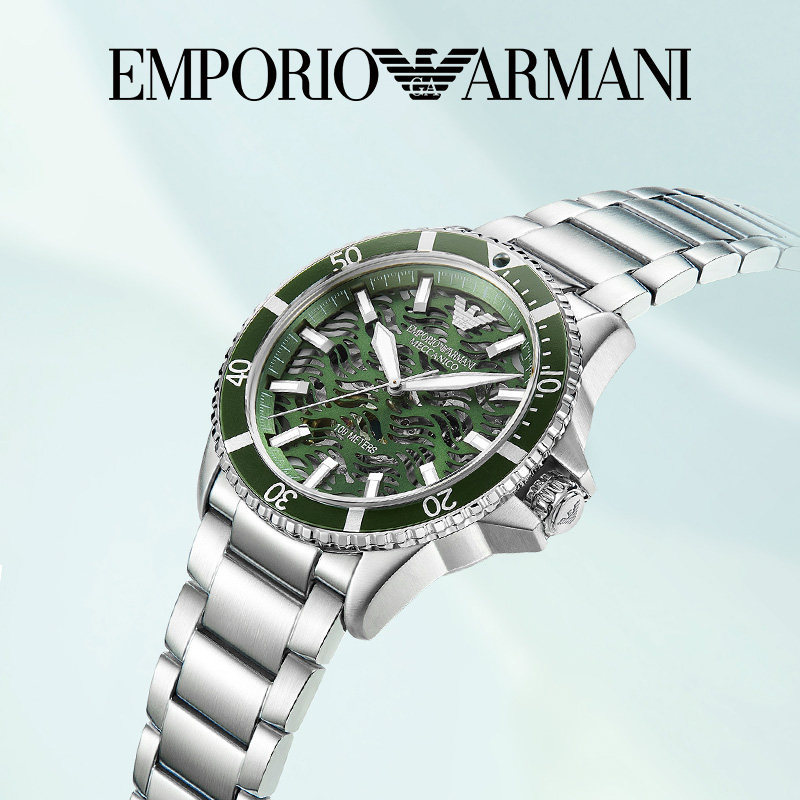 armani阿玛尼绿水鬼男士镂空机械表 Emporio Armani腕表欧美腕表