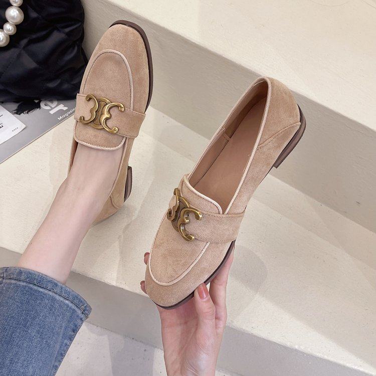 平底单鞋女设计感小众2025春新款法式设计感乐福鞋低跟绒面豆豆鞋,淘宝优惠券,粉丝福利购,淘宝优惠卷