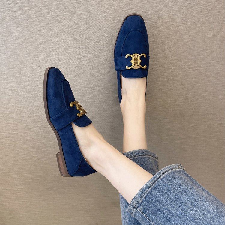 平底单鞋女设计感小众2025春新款法式设计感乐福鞋低跟绒面豆豆鞋,淘宝优惠券,粉丝福利购,淘宝优惠卷