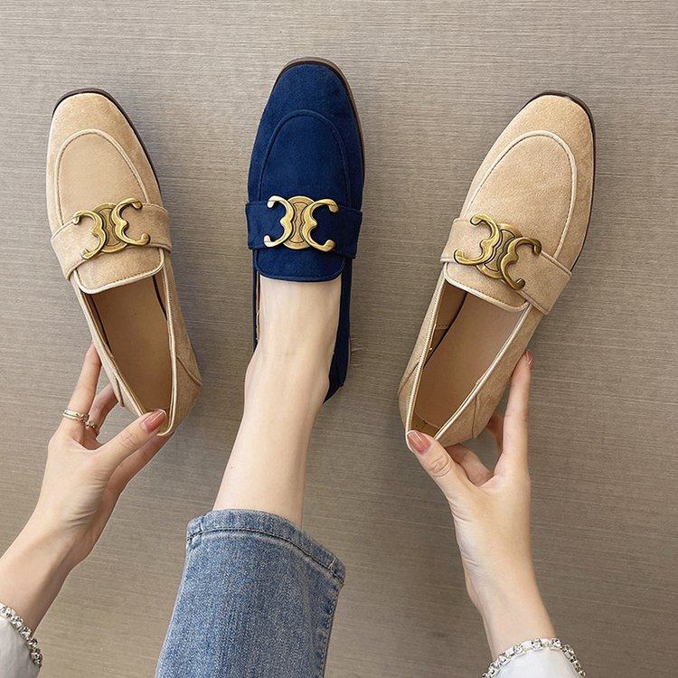 平底单鞋女设计感小众2025春新款法式设计感乐福鞋低跟绒面豆豆鞋,淘宝优惠券,粉丝福利购,淘宝优惠卷