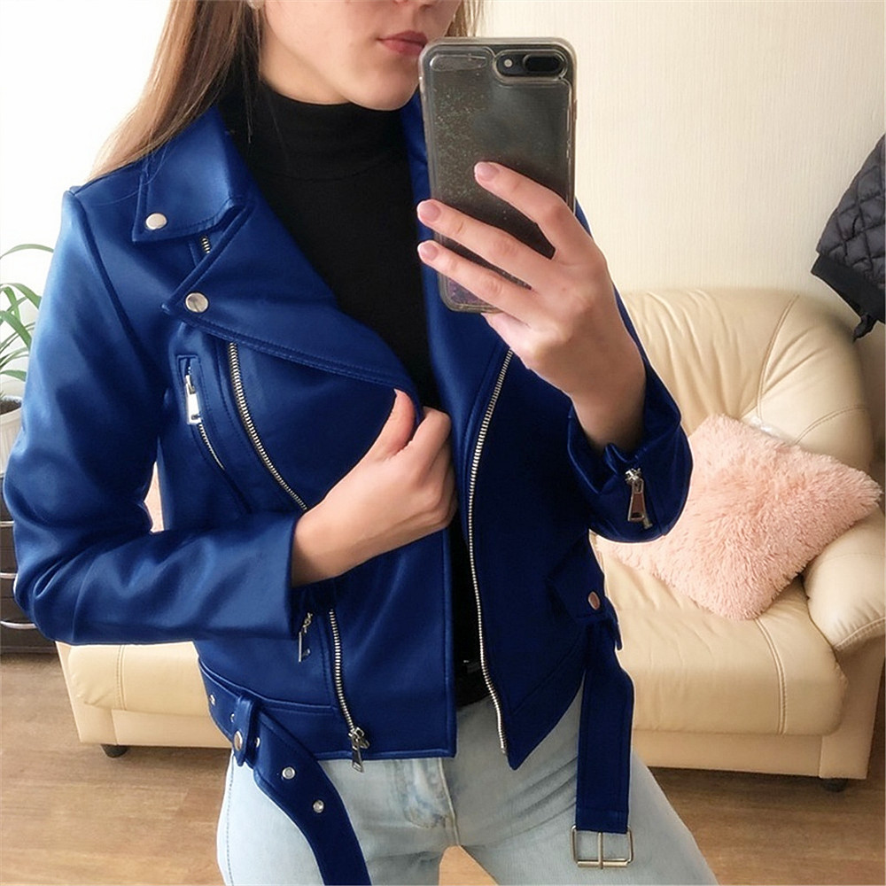 Faux Leather Jacket Women PU Motorcycle Coats 5XL皮衣女夹克-图2