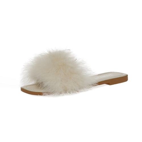 2025毛毛拖鞋女夏季新款外穿网红兔毛温柔风鞋闺蜜社会半托凉鞋潮 - 图3