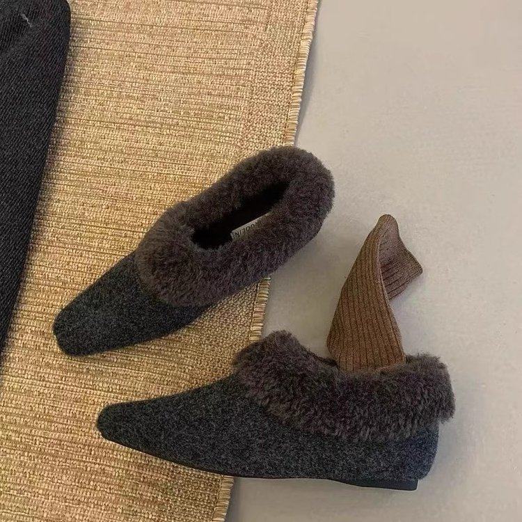 内增高毛毛鞋女2025秋冬季新款深口低帮鞋百搭尖头加绒单鞋棉瓢鞋,淘宝优惠券,粉丝福利购,淘宝优惠卷