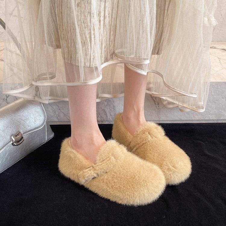 平底加绒毛毛鞋女外穿2025秋冬季新款一脚蹬水貂厚底博肯毛绒棉鞋,淘宝优惠券,粉丝福利购,淘宝优惠卷