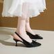 包头凉鞋女2025新款夏季法式蝴蝶结配裙子细跟高跟鞋浅口尖头单鞋