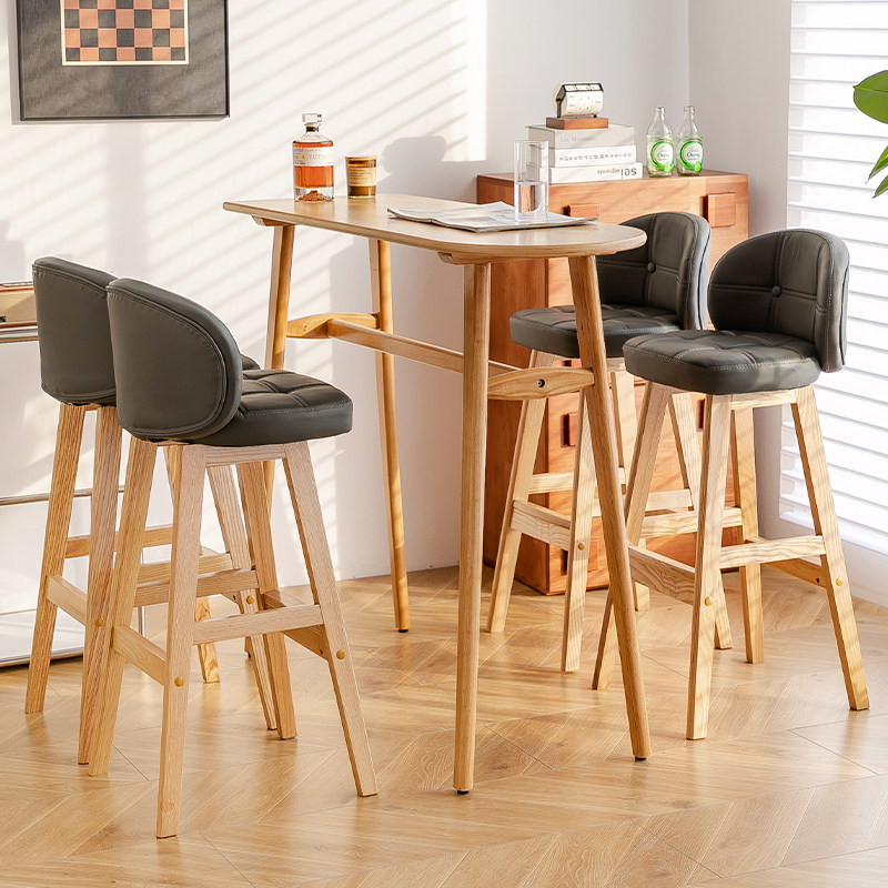 实木吧椅白蜡木酒吧椅牛皮轻奢美式复古高脚凳子前台岛台吧台椅子,淘宝优惠券,粉丝福利购,淘宝优惠卷