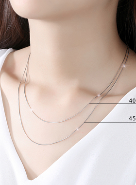 999项链女纯银锁骨链简约气质925素链颈链细无吊坠链子配饰蛇骨链