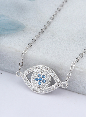 纯银恶魔之眼吊坠锁骨链