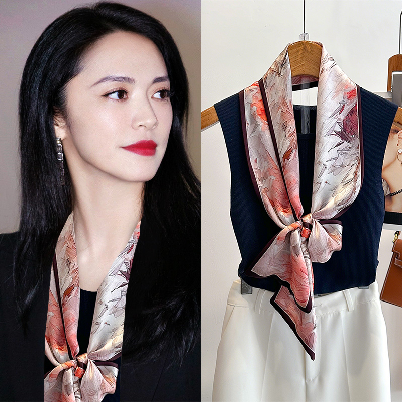 气质蓝灰色真丝长条丝巾系脖女夏季时尚腰带双层真丝围巾领巾飘带,淘宝优惠券,粉丝福利购,淘宝优惠卷