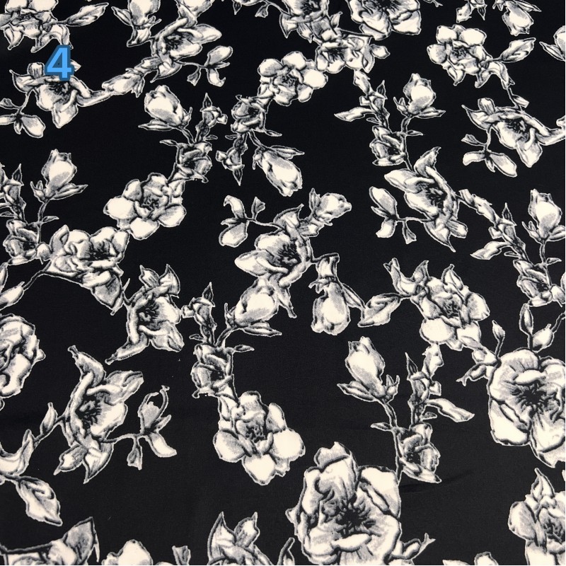 不透平纹缎经典白黑款印花布料复古服装面料垂坠深色夏季连衣裙料 - 图3