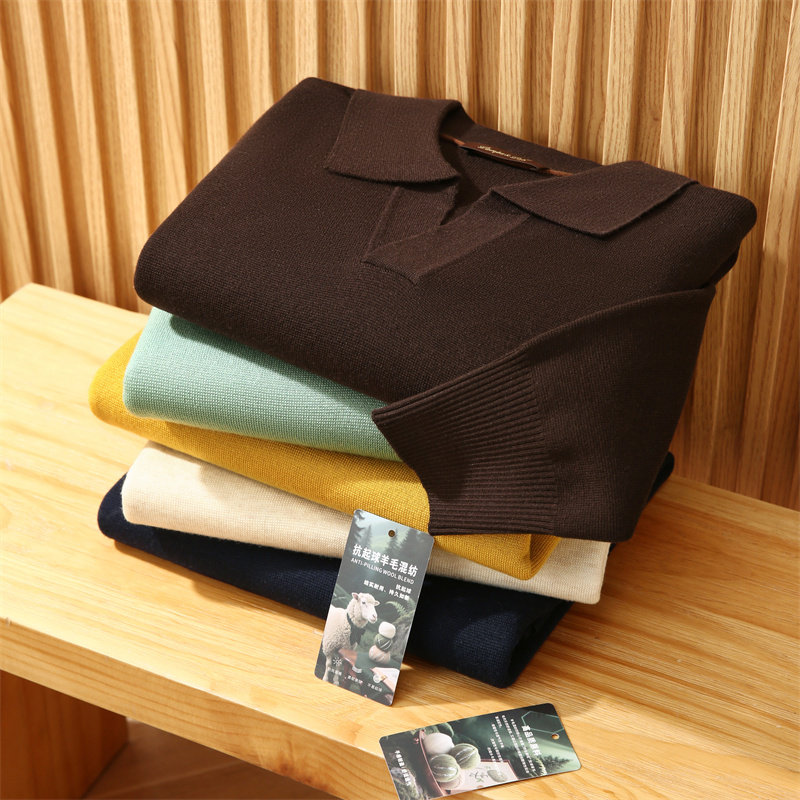 2025秋冬季新款男高级感叠穿含羊毛混纺针织衫马球领Polo毛衣1366,淘宝优惠券,粉丝福利购,淘宝优惠卷