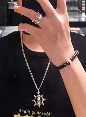 KING BABY齿轮骷髅头项链925银欧美嘻哈复古重金属摇滚