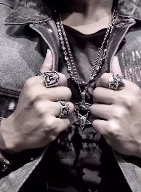 KING BABY美国之星戒指 五角星男戒925银 星星潮流摇滚朋克风