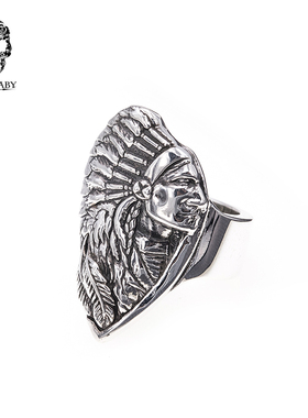 KING BABY大号印第安酋长戒指925银男戒时尚摇滚机车族个性