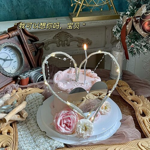爱心亚克力透明镜子生日流星许愿日子生日蛋糕装饰插件摆件配件 - 图0