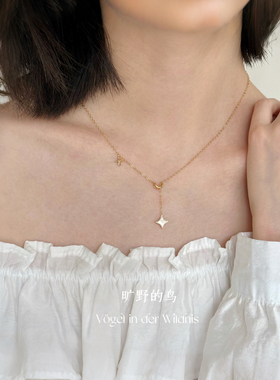 Vögel「星星月」s925纯银Y字型可调节流苏项链配饰女锁骨毛衣链