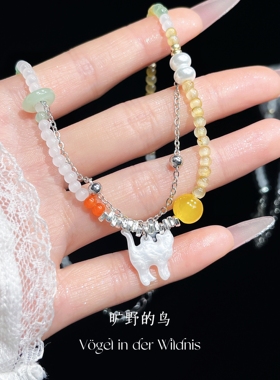 可可爱爱的串珠小猫多巴胺项链