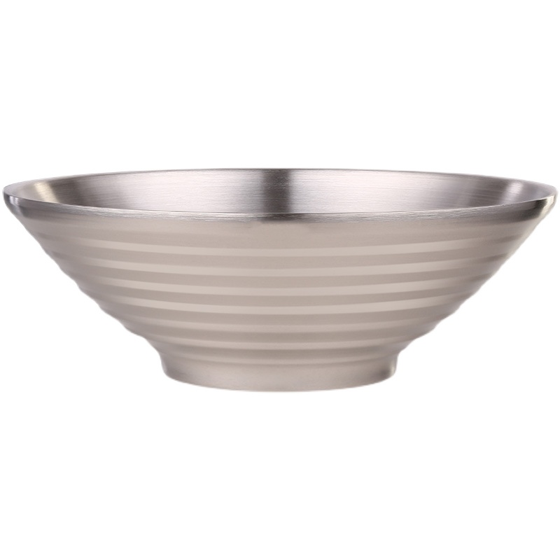 加厚不锈钢冷面碗韩式拌饭碗双层隔热超大汤碗麻辣烫碗斗笠碗商用