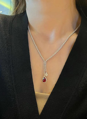 夫妻的博弈高海宁胡晓彤陈晓华同款红宝石项链女锁骨链石榴红颈饰