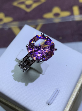 绽放的玫瑰切金钻6克拉粉钻链条锁扣戒指镀金18k白金裸石12m m