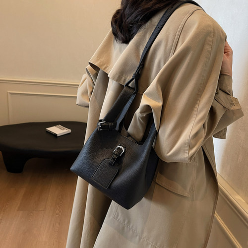 菜篮子包包女式2024年秋冬外出小拎包高级质感复古通勤斜挎水桶包 - 图1