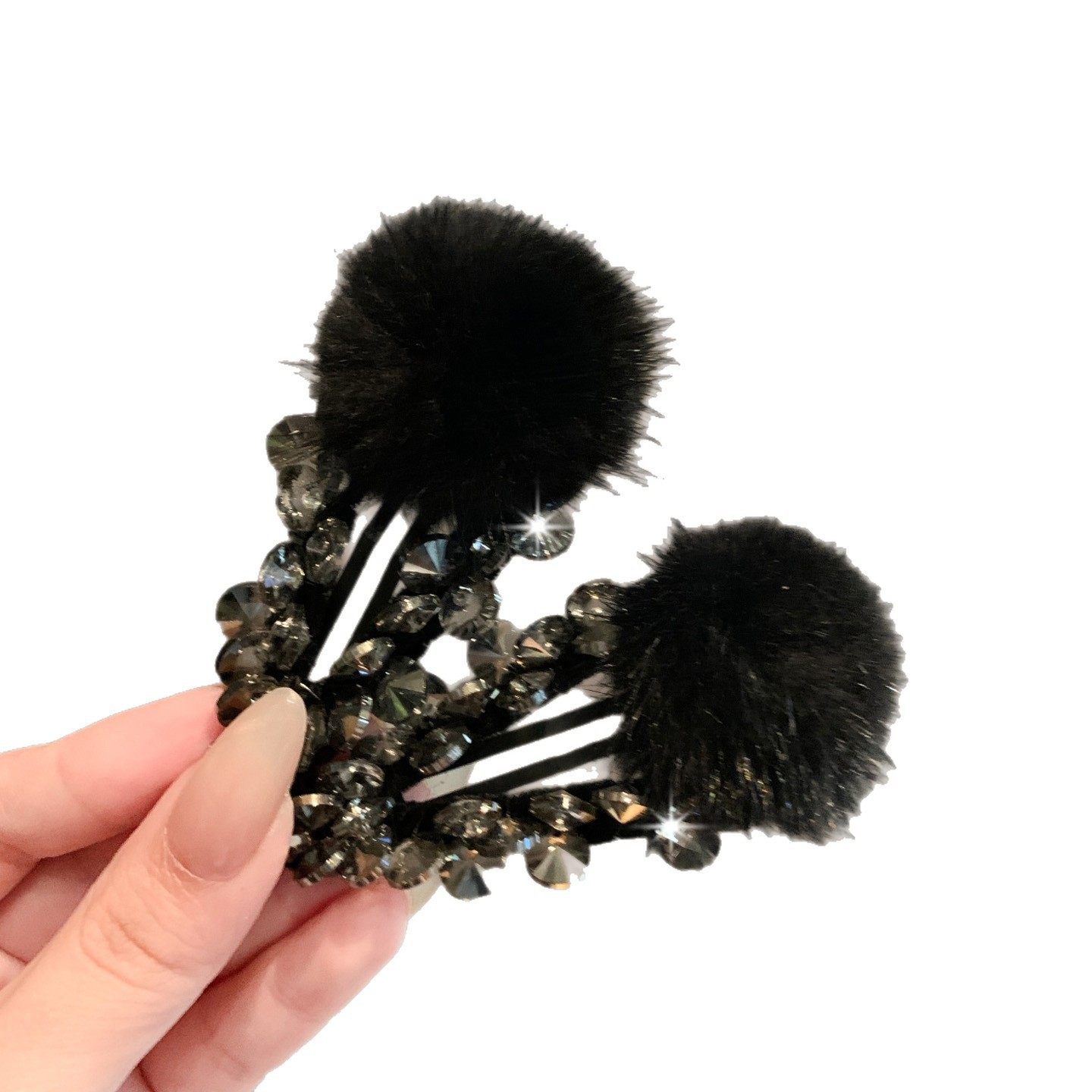 2025年韩国东大门设计感双色鸵鸟毛水钻毛茸茸发夹前额刘海碎发夹,淘宝优惠券,粉丝福利购,淘宝优惠卷