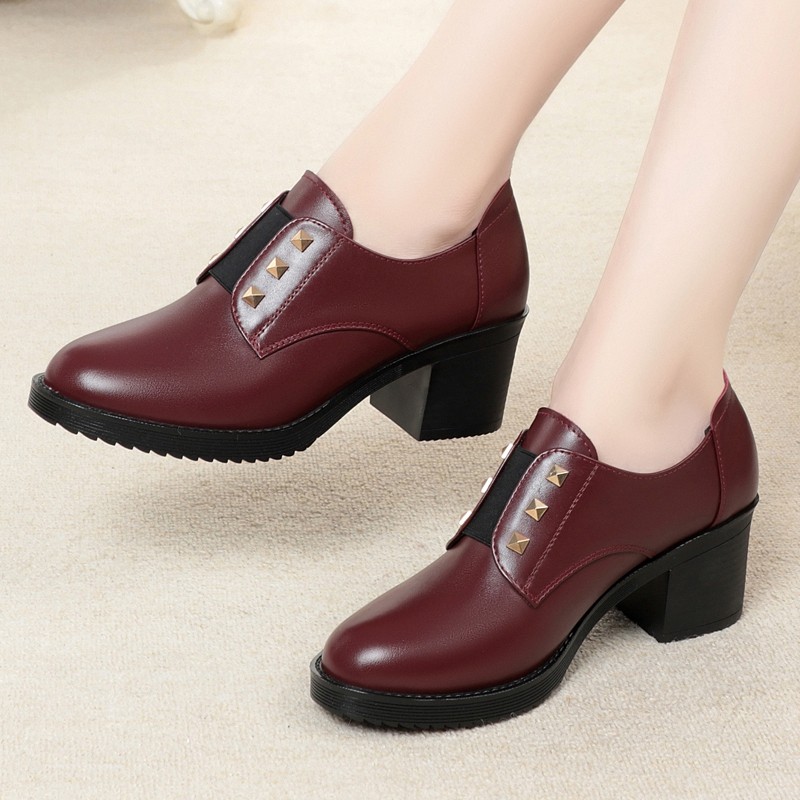休闲系带小皮鞋女粗跟中跟真皮牛皮软底圆头单鞋春秋妈妈鞋工作鞋,淘宝优惠券,粉丝福利购,淘宝优惠卷