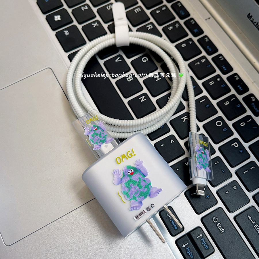 可爱小怪兽适用苹果20W充电器保护套iphone16数据缠绕线咬线器,淘宝优惠券,粉丝福利购,淘宝优惠卷