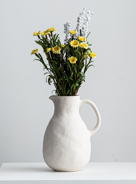 现代简约宽口提壶陶瓷工艺花瓶素烧白色花器家居客厅软装摆件