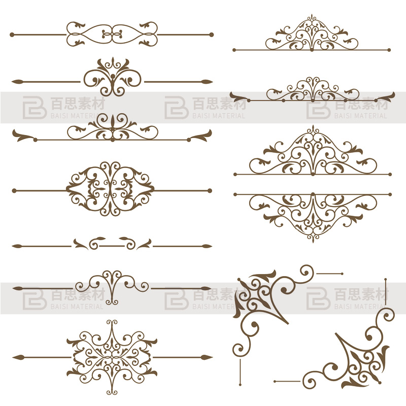 简约欧式边框花纹标题框花边分割线箭头线条图案AI矢量素材PSD图-图1