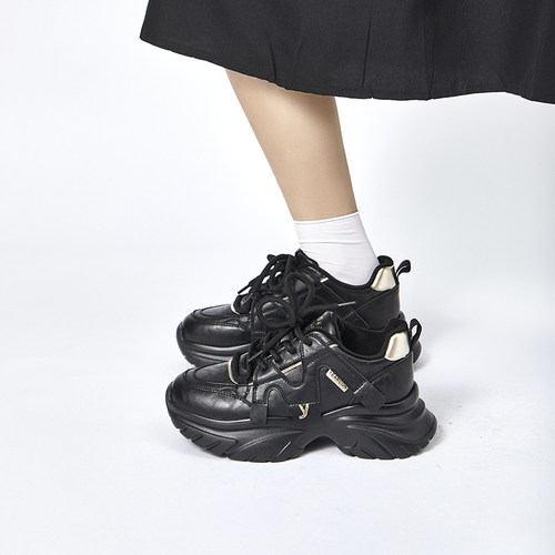 意尔康老爹鞋女款2024新款加绒保暖真皮厚底休闲鞋全皮面潮07243M - 图2