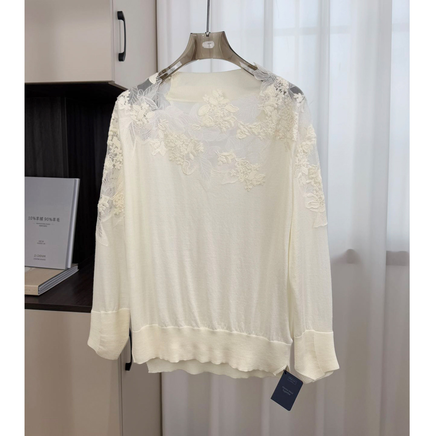 浮雕蕾丝蕾丝刺绣拼接毛衣女羊毛衫圆领长袖宽松遮肉显瘦针织上衣,淘宝优惠券,粉丝福利购,淘宝优惠卷