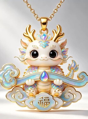 如意福龙吊坠项链萌趣小龙抱如意祥云福字国风可爱配饰送礼佳品